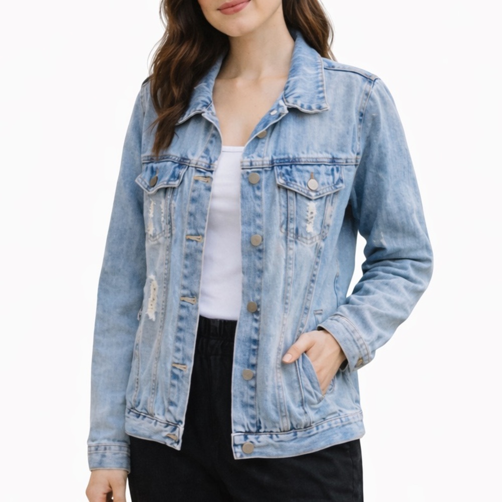 Windsor Distressed Light Wash Denim Jacket Size M